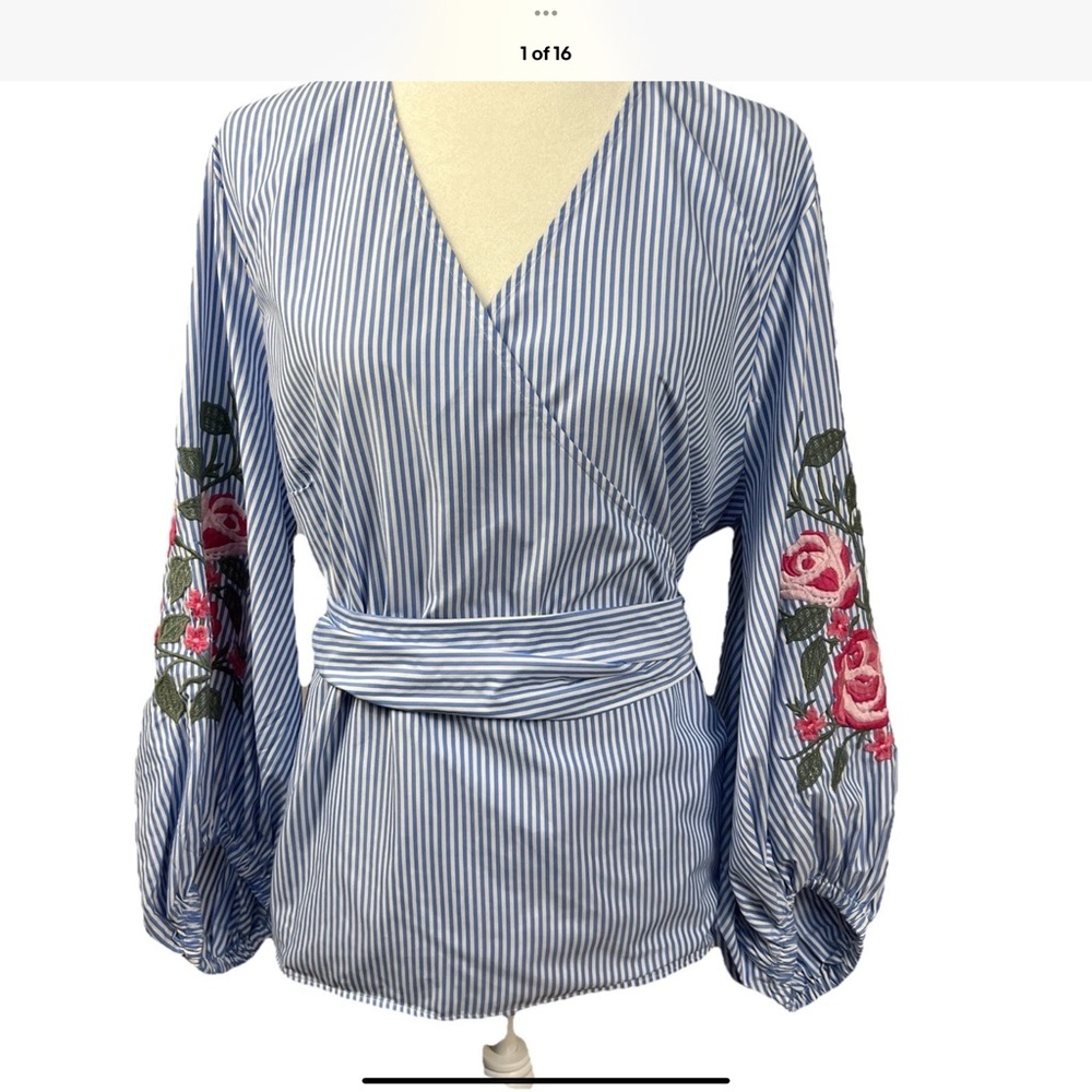 INC International Concepts Blue and Orange Embroidered Blouse